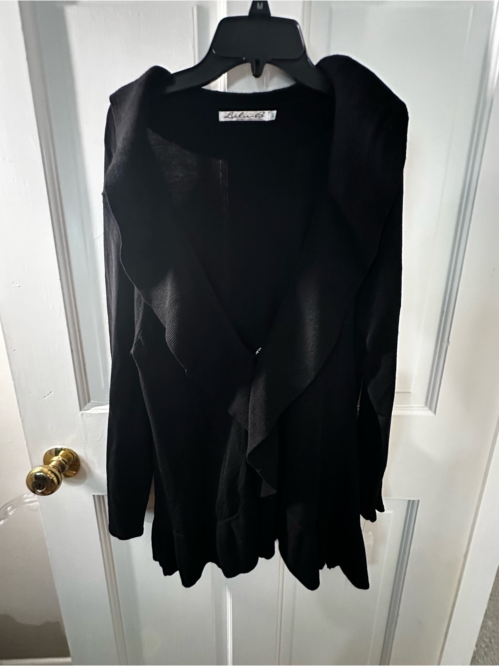 Lulu B Black Ruffled Open-Front Women's Sweater